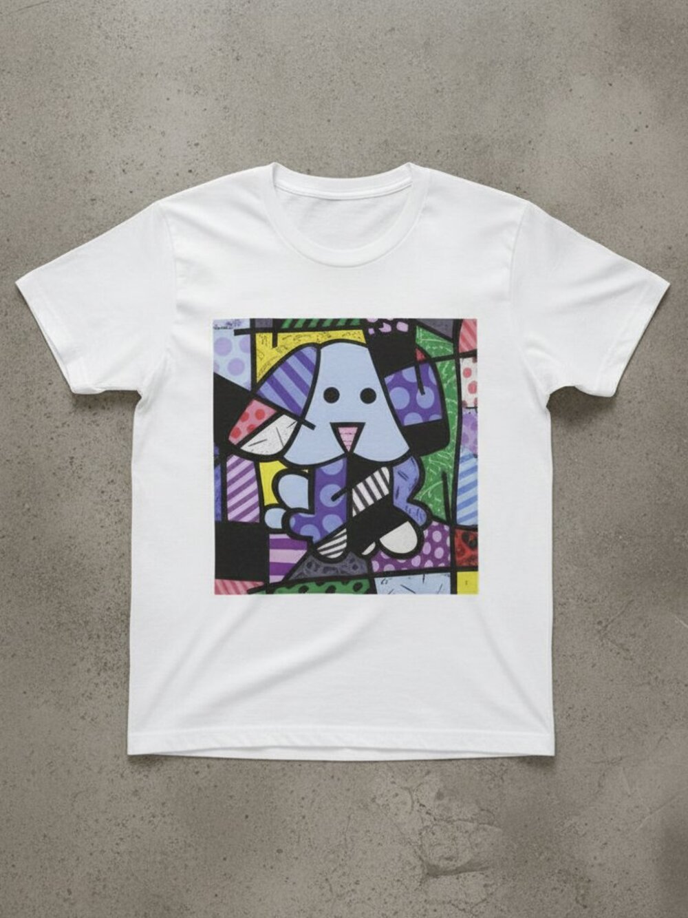 Romero Britto Dog Pop Art Graphic T-Shirt Colorful Abstract Puppy Tee Unisex